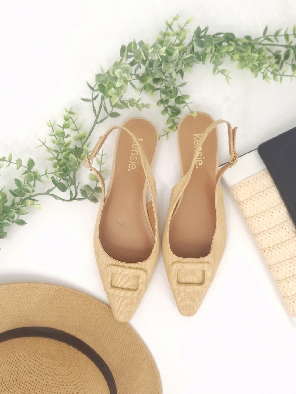 ✨Kensie Poppi Woven Slingback Pointed Toe Flats Tan Size 8.5✨